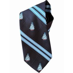 Briar Pride England Mens Brown Tie Sailboats Clipper Stripes Polyester 55"‎ Vtg